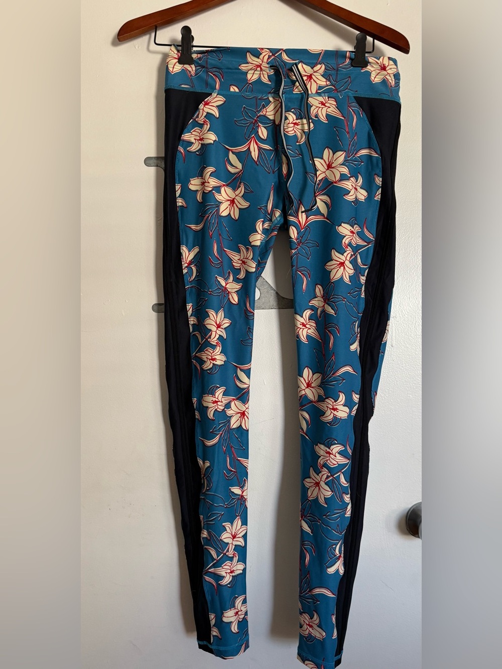Floral Side-Panel Active Leggings - Blue